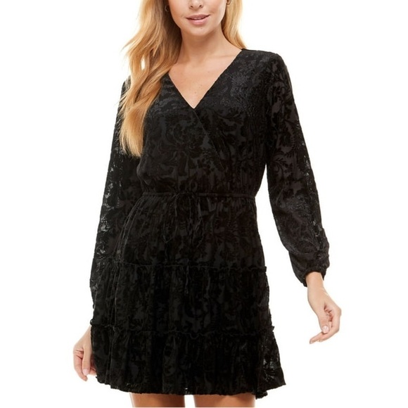 City Studio Junior Tie Pullover Long Sleeve Short Fit & Flare Black Dress XL - Picture 1 of 8